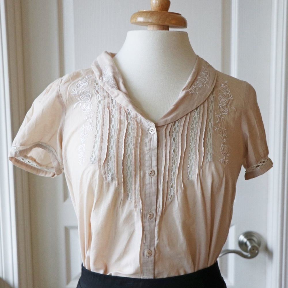 Cotton Beige Button Down Top